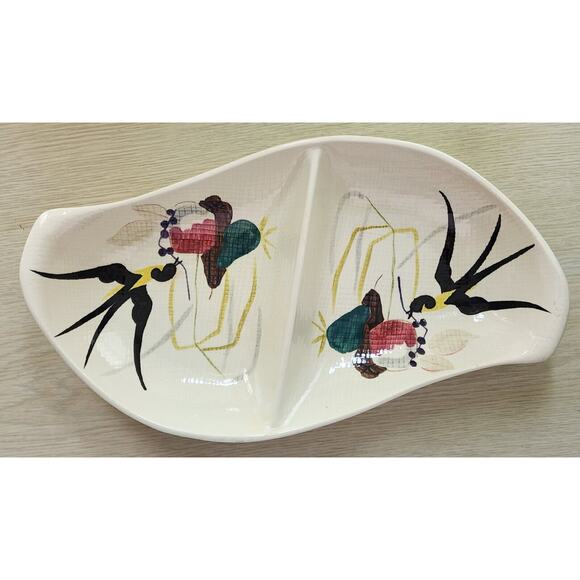 DISH-DOUBLE SIDED-RED WING-Capistrano Swallow Birds-Vintage-MCM-Serving Dish - Picture 5 of 8